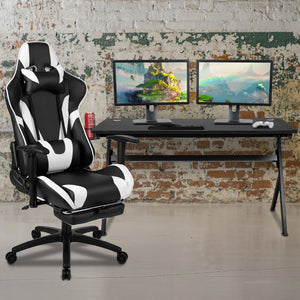 English Elm Optis Gaming Desk and Ergonomic Reclining Chair Set with Footrest, Cup Holder, and Cable Management Black BLN-X30D1904L-BK-GG