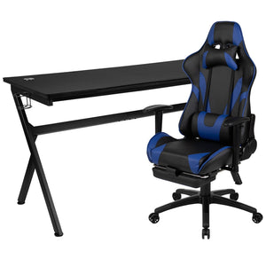 English Elm Optis Gaming Desk and Ergonomic Reclining Chair Set with Footrest, Cup Holder, and Cable Management Blue BLN-X30D1904L-BL-GG