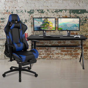 English Elm Optis Gaming Desk and Ergonomic Reclining Chair Set with Footrest, Cup Holder, and Cable Management Blue BLN-X30D1904L-BL-GG