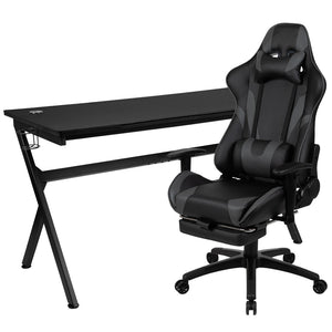 English Elm Optis Gaming Desk and Ergonomic Reclining Chair Set with Footrest, Cup Holder, and Cable Management Gray BLN-X30D1904L-GY-GG