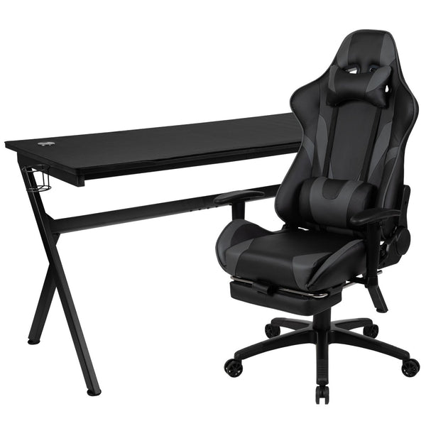 English Elm Optis Gaming Desk and Ergonomic Reclining Chair Set with Footrest, Cup Holder, and Cable Management Gray BLN-X30D1904L-GY-GG