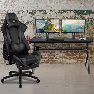 English Elm Optis Gaming Desk and Ergonomic Reclining Chair Set with Footrest, Cup Holder, and Cable Management Gray BLN-X30D1904L-GY-GG