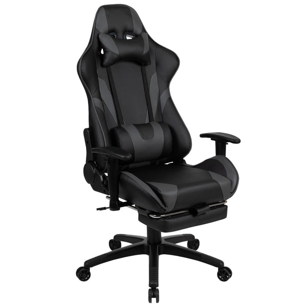 English Elm Optis Gaming Desk and Ergonomic Reclining Chair Set with Footrest, Cup Holder, and Cable Management Gray BLN-X30D1904L-GY-GG