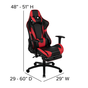 English Elm Optis Gaming Desk and Ergonomic Reclining Chair Set with Footrest, Cup Holder, and Cable Management Red BLN-X30D1904L-RD-GG