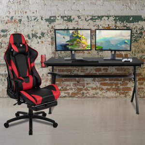 English Elm Optis Gaming Desk and Ergonomic Reclining Chair Set with Footrest, Cup Holder, and Cable Management Red BLN-X30D1904L-RD-GG