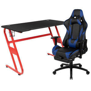 English Elm Optis Gaming Desk and Reclining Chair Set with Footrest, Cup Holder & Headphone Hook for Comfort Blue BLN-X30RSG1030-BL-GG