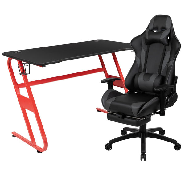 English Elm Optis Gaming Desk and Reclining Chair Set with Footrest, Cup Holder & Headphone Hook for Comfort Gray BLN-X30RSG1030-GY-GG