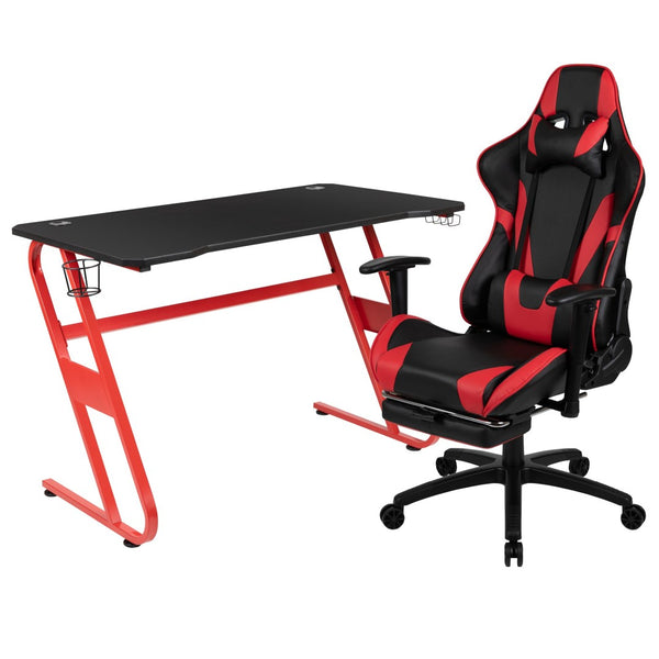 English Elm Optis Gaming Desk and Reclining Chair Set with Footrest, Cup Holder & Headphone Hook for Comfort Red BLN-X30RSG1030-RD-GG