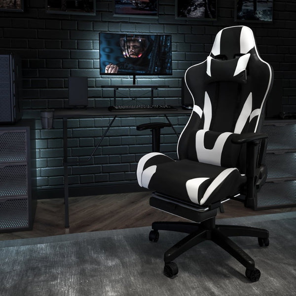 English Elm Optis Gaming Desk and Chair Bundle with Footrest, Cup Holder, Headphone Hook for Ultimate Comfort Black BLN-X30RSG1031-BK-GG