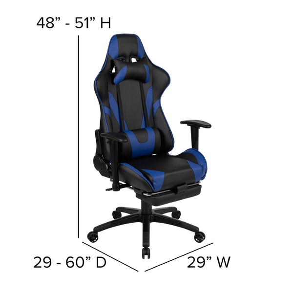 English Elm Optis Gaming Desk and Chair Bundle with Footrest, Cup Holder, Headphone Hook for Ultimate Comfort Blue BLN-X30RSG1031-BL-GG