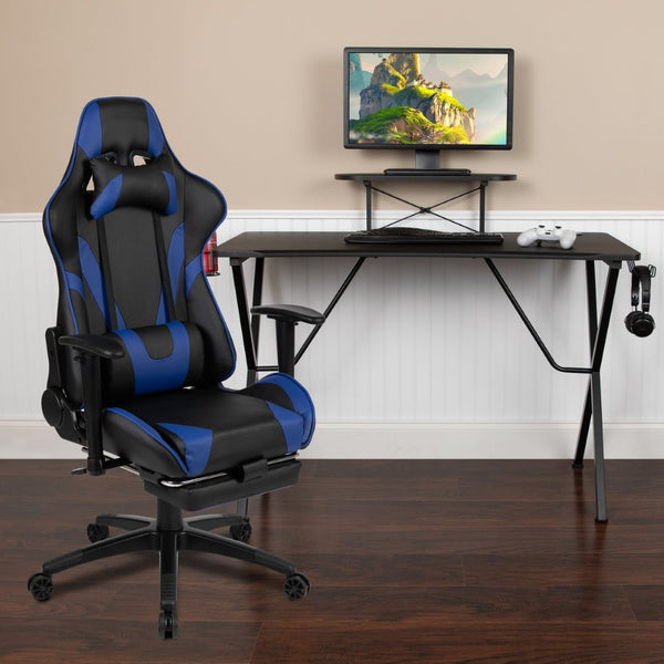 English Elm Optis Gaming Desk and Chair Bundle with Footrest, Cup Holder, Headphone Hook for Ultimate Comfort Blue BLN-X30RSG1031-BL-GG