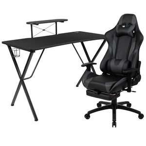 English Elm Optis Gaming Desk and Chair Bundle with Footrest, Cup Holder, Headphone Hook for Ultimate Comfort Gray BLN-X30RSG1031-GY-GG