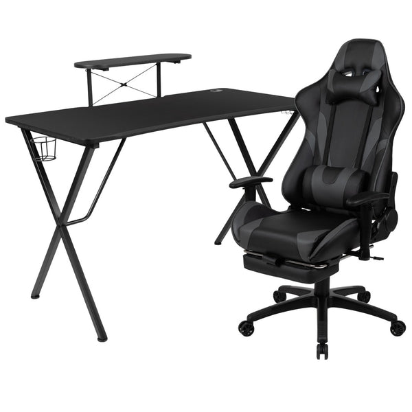 English Elm Optis Gaming Desk and Chair Bundle with Footrest, Cup Holder, Headphone Hook for Ultimate Comfort Gray BLN-X30RSG1031-GY-GG