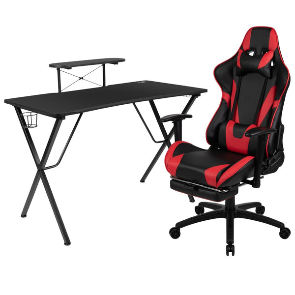 English Elm Optis Gaming Desk and Chair Bundle with Footrest, Cup Holder, Headphone Hook for Ultimate Comfort Red BLN-X30RSG1031-RD-GG