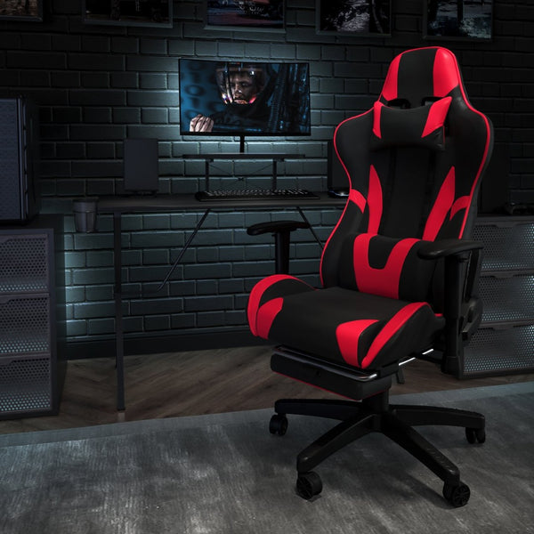 English Elm Optis Gaming Desk and Chair Bundle with Footrest, Cup Holder, Headphone Hook for Ultimate Comfort Red BLN-X30RSG1031-RD-GG