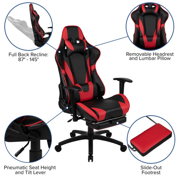 English Elm Optis Gaming Desk and Chair Bundle with Footrest, Cup Holder, Headphone Hook for Ultimate Comfort Red BLN-X30RSG1031-RD-GG