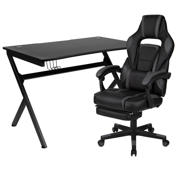 English Elm Optis Ultimate Gaming Desk and Reclining Chair Set with Massage Support, Footrest, and Accessories Black BLN-X40D1904-BK-GG