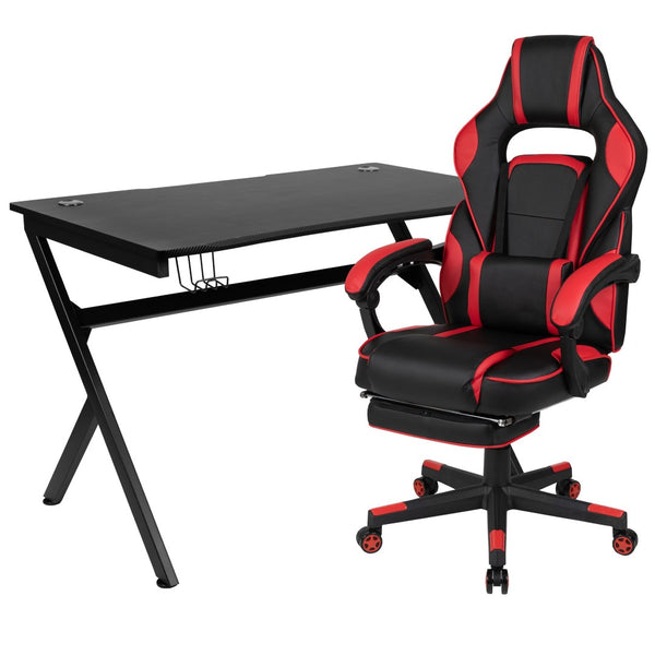 English Elm Optis Ultimate Gaming Desk and Reclining Chair Set with Massage Support, Footrest, and Accessories Red BLN-X40D1904-RD-GG