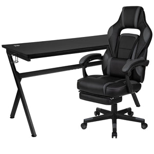 English Elm Optis Gaming Desk and Reclining Chair Set with Footrest, Massage Support, and Cable Management System Black BLN-X40D1904L-BK-GG