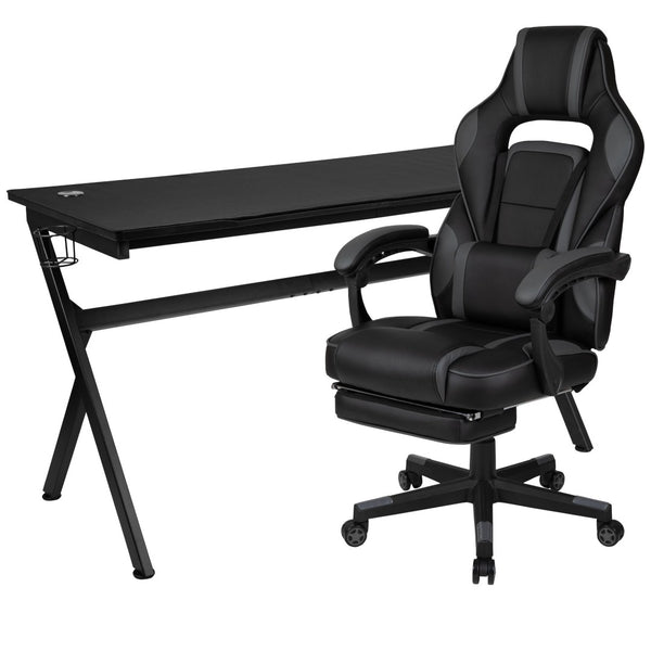 English Elm Optis Gaming Desk and Reclining Chair Set with Footrest, Massage Support, and Cable Management System Black BLN-X40D1904L-BK-GG