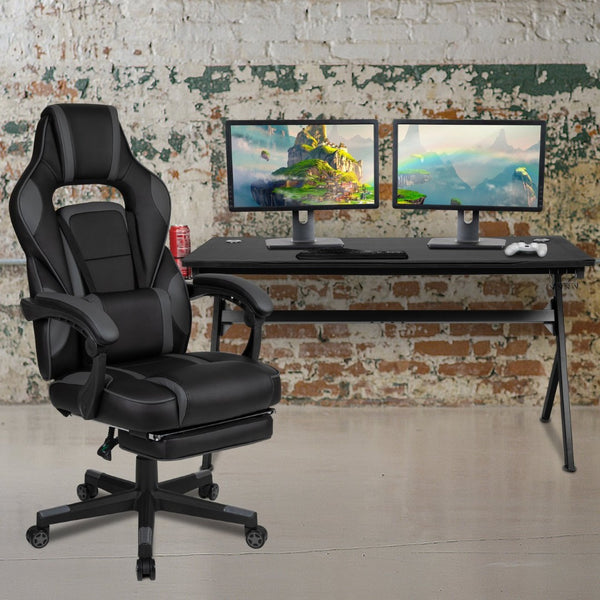 English Elm Optis Gaming Desk and Reclining Chair Set with Footrest, Massage Support, and Cable Management System Black BLN-X40D1904L-BK-GG
