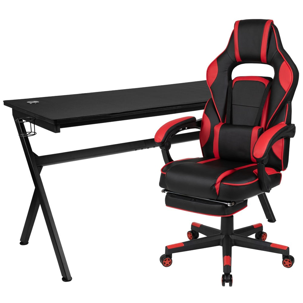 English Elm Optis Gaming Desk and Reclining Chair Set with Footrest, Massage Support, and Cable Management System Red BLN-X40D1904L-RD-GG