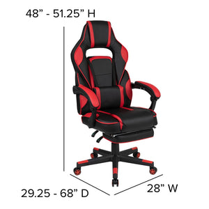 English Elm Optis Gaming Desk and Reclining Chair Set with Footrest, Massage Support, and Cable Management System Red BLN-X40D1904L-RD-GG