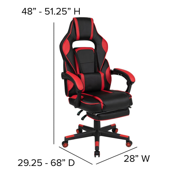 English Elm Optis Gaming Desk and Reclining Chair Set with Footrest, Massage Support, and Cable Management System Red BLN-X40D1904L-RD-GG