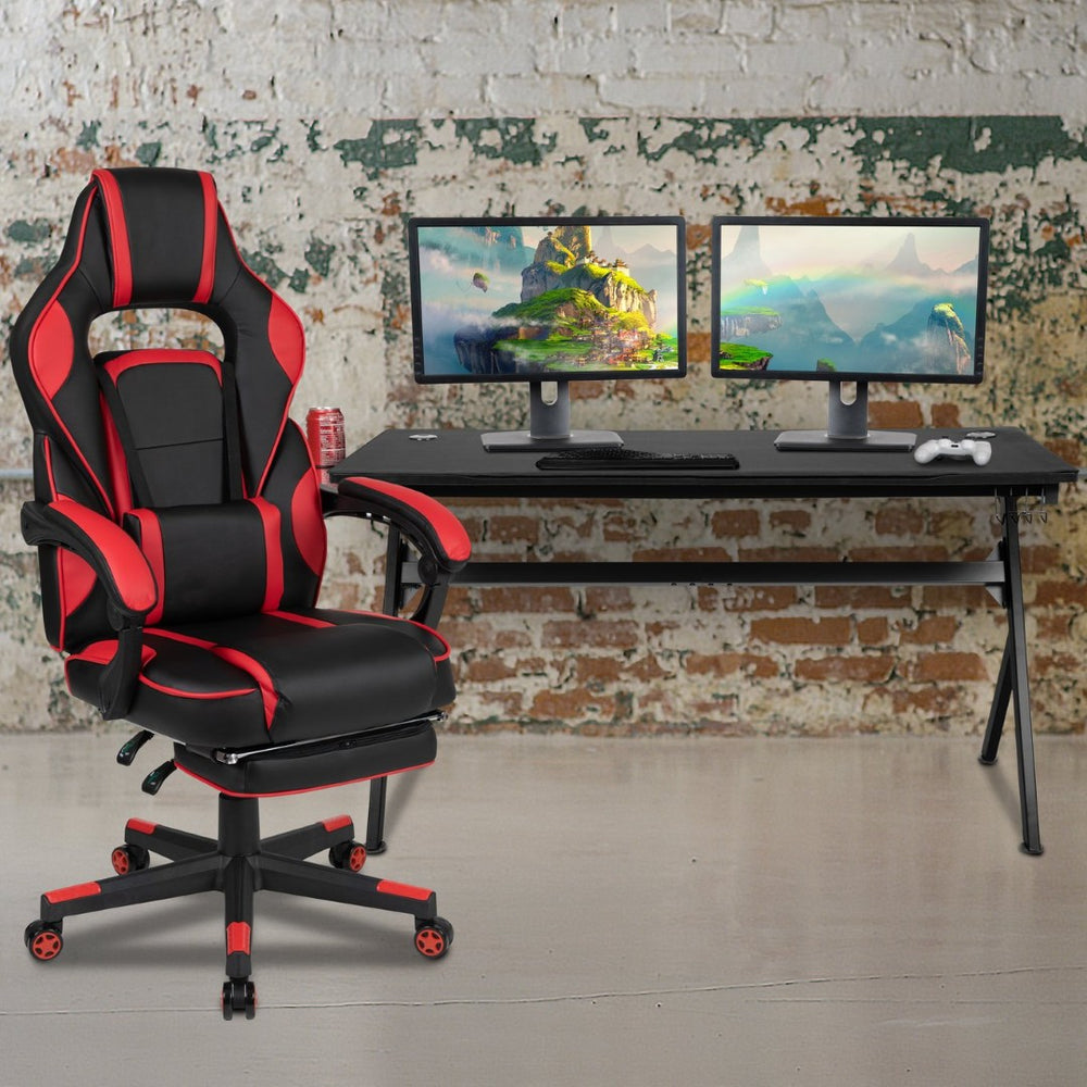 English Elm Optis Gaming Desk and Reclining Chair Set with Footrest, Massage Support, and Cable Management System Red BLN-X40D1904L-RD-GG
