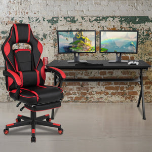 English Elm Optis Gaming Desk and Reclining Chair Set with Footrest, Massage Support, and Cable Management System Red BLN-X40D1904L-RD-GG