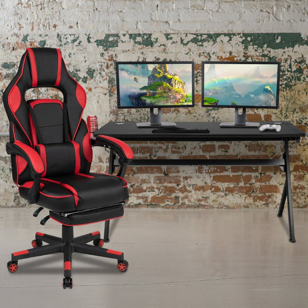 English Elm Optis Gaming Desk and Reclining Chair Set with Footrest, Massage Support, and Cable Management System Red BLN-X40D1904L-RD-GG