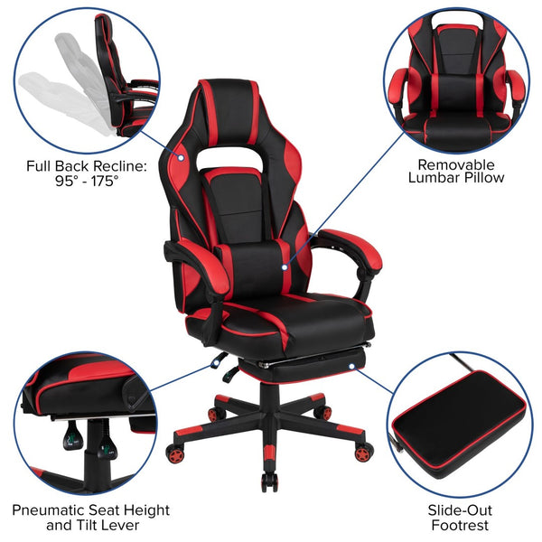 English Elm Optis Gaming Desk and Reclining Chair Set with Footrest, Massage Support, and Cable Management System Red BLN-X40D1904L-RD-GG