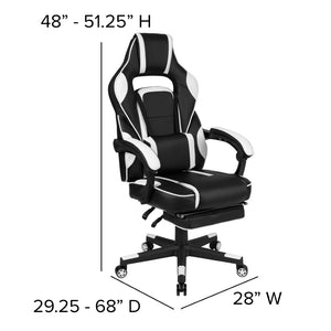 English Elm Optis Gaming Desk and Reclining Chair Set with Footrest, Massage Support, and Cable Management System White BLN-X40D1904L-WH-GG
