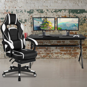 English Elm Optis Gaming Desk and Reclining Chair Set with Footrest, Massage Support, and Cable Management System White BLN-X40D1904L-WH-GG