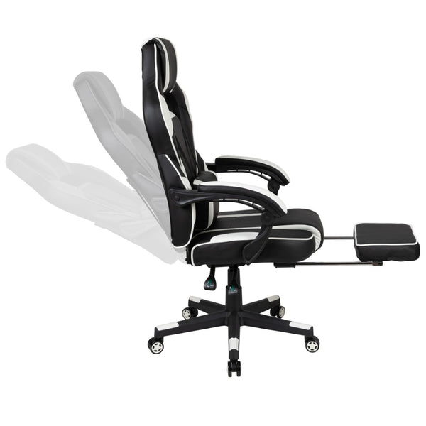 English Elm Optis Gaming Desk and Reclining Chair Set with Footrest, Massage Support, and Cable Management System White BLN-X40D1904L-WH-GG