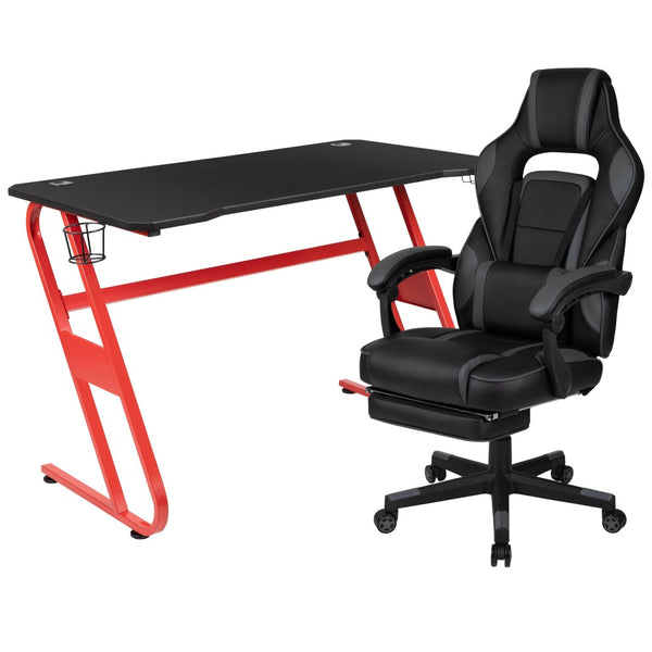 English Elm Optis Gaming Desk and Reclining Chair Bundle with Cup Holder, Headset Hook, and Massage Support Black BLN-X40RSG1030-BK-GG