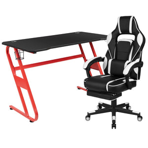 English Elm Optis Gaming Desk and Reclining Chair Bundle with Cup Holder, Headset Hook, and Massage Support White BLN-X40RSG1030-WH-GG
