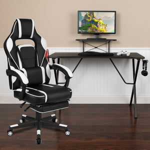 English Elm Optis Gaming Desk and Reclining Ergonomic Chair Set with Monitor Stand, Footrest, and Massage Support White BLN-X40RSG1031-WH-GG