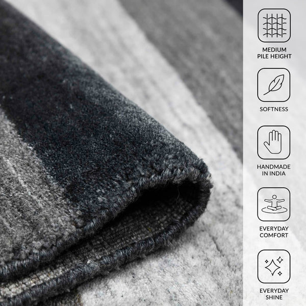 Amer Rugs Blend Hand-woven Striped Area Rug With Southwestern Design For Farmhouse And Contemporary Spaces Charcoal Wool, Viscose Bln150203