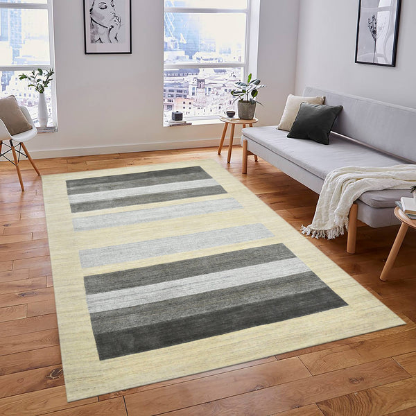 Blend Handwoven Wool Viscose Area Rug Farmhouse Stripe Plush Living Room Decor Display