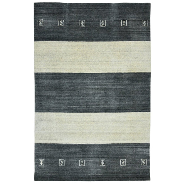 Amer Rugs Blend Hand-woven Striped Area Rug With Southwestern Design For Farmhouse And Contemporary Spaces Charcoal Wool, Viscose Bln50203