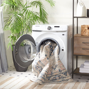 Safavieh Blair Washable Area Rug - Timeless Elegance, Stain-resistant, Luxurious Design For Modern Living Beige ,Navy Polyester Blr200b-8