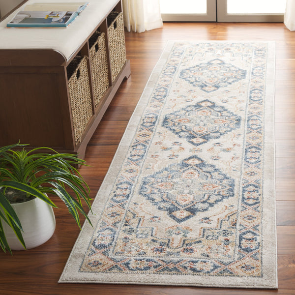 Safavieh Blair Washable Area Rug - Elegant Ivory And Blue Design With Durable Polyester For Timeless Style Ivory ,Blue Polyester Blr240a-5