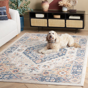 Safavieh Blair Washable Area Rug - Elegant Ivory And Blue Design With Durable Polyester For Timeless Style Ivory ,Blue Polyester Blr240a-5