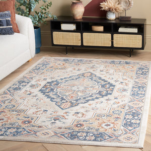 Safavieh Blair Washable Area Rug - Elegant Ivory And Blue Design With Durable Polyester For Timeless Style Ivory ,Blue Polyester Blr240a-5