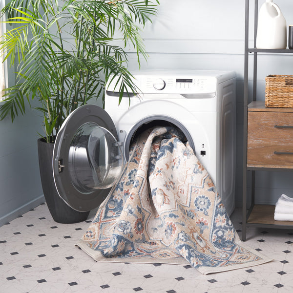 Safavieh Blair Washable Area Rug - Elegant Ivory And Blue Design With Durable Polyester For Timeless Style Ivory ,Blue Polyester Blr240a-5