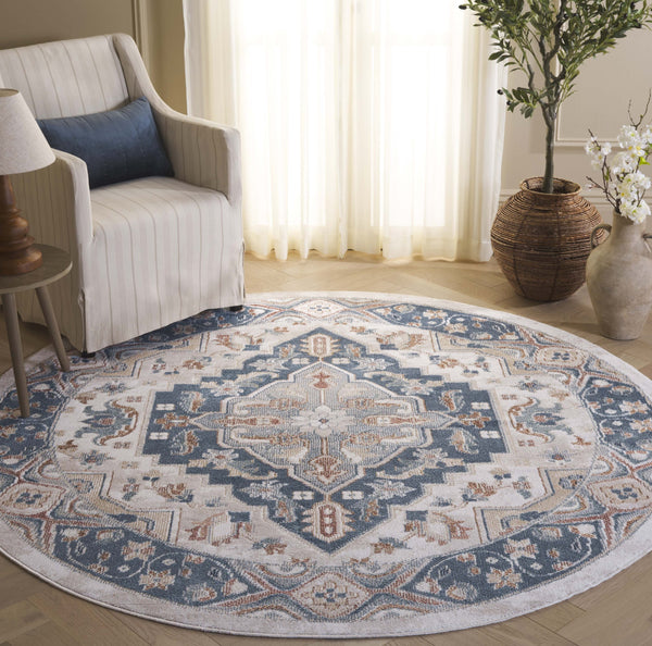 Safavieh Blair Washable Area Rug - Elegant Ivory And Blue Design With Durable Polyester For Timeless Style Ivory ,Blue Polyester Blr240a-5