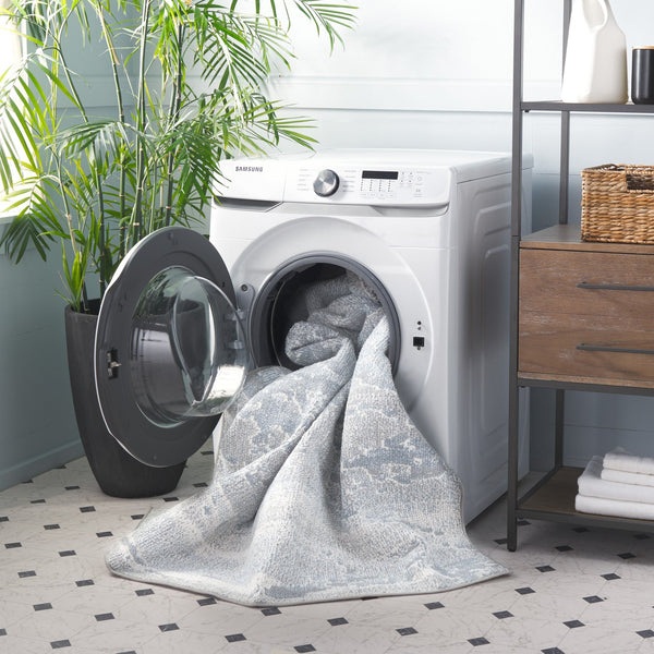 Safavieh Blair Washable Area Rug - Elegant Beige And Blue Design, Perfect For Living Rooms And High-traffic Areas Blue ,Grey Polyester Blr244m-28