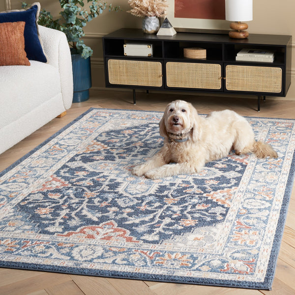 Safavieh Blair Washable Area Rug - Elegant Navy And Blue Design, Crafted In Turkey, Soft & Durable For Any Space Navy ,Blue Polyester Blr246n-7r