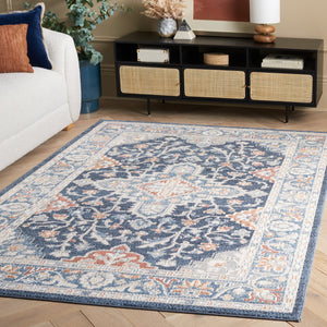 Safavieh Blair Washable Area Rug - Elegant Navy And Blue Design, Crafted In Turkey, Soft & Durable For Any Space Navy ,Blue Polyester Blr246n-7r